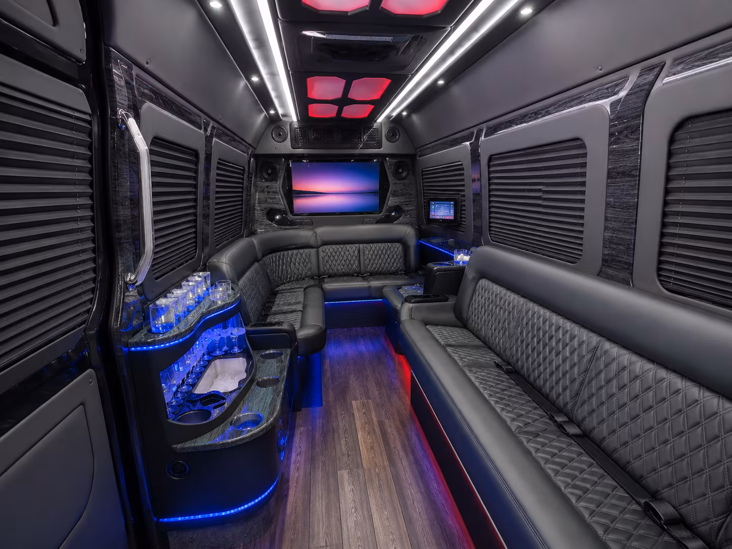 warwick 20 passenger party bus interior
